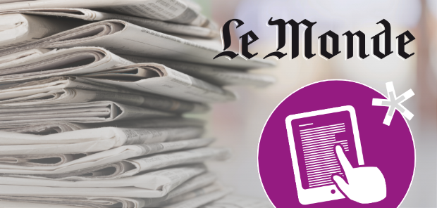 Logo du journal Le Monde - pile de journaux - icône d'une tablette numérique