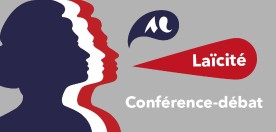 profils bleu, blanc et rouge de Marianne déclamant le mot laïcité