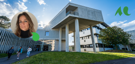 portrait de St&eacute;phanie Roussel et photo de la fa&ccedil;ade du b&acirc;timent de la CLEFF du campus Montaigne