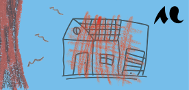 dessin d'une maison barr&eacute;e en rouge
