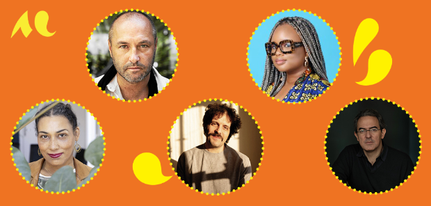 Sur fond orange : les portraits des auteurs·rices